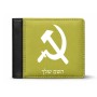 ארנק עור שחור בעיצוב אישי עם השם שלך בעיצוב פטיש ומגל מידות הארנק 9.5 × 11 ס"מ