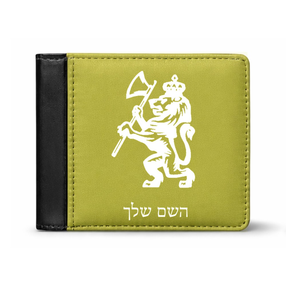 ארנק עור שחור בעיצוב אישי עם השם שלך בעיצוב אריה מידות הארנק 9.5 × 11 ס"מ