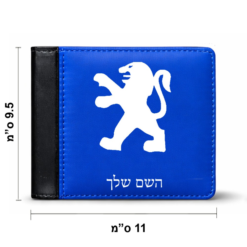 ארנק עור שחור בעיצוב אישי עם השם שלך בעיצוב פיג'ו מידות הארנק 9.5 × 11 ס"מ