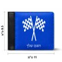 ארנק עור שחור בעיצוב אישי עם השם שלך בעיצוב דגל המירוץ מידות הארנק 9.5 × 11 ס"מ