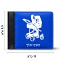 ארנק עור שחור בעיצוב אישי עם השם שלך בעיצוב עגלת תינוק מידות הארנק 9.5 × 11 ס"מ