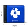 ארנק עור שחור בעיצוב אישי עם השם שלך בעיצוב פרח היביסקוס מידות הארנק 9.5 × 11 ס"מ