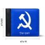 ארנק עור שחור בעיצוב אישי עם השם שלך בעיצוב פטיש ומגל מידות הארנק 9.5 × 11 ס"מ