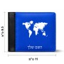 ארנק עור שחור בעיצוב אישי עם השם שלך בעיצוב מפת העולם מידות הארנק 9.5 × 11 ס"מ