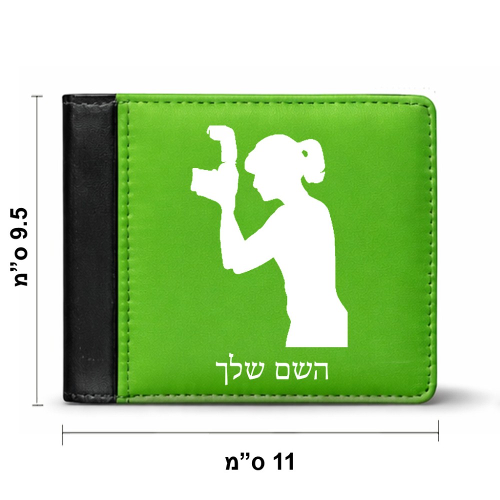 ארנק עור שחור בעיצוב אישי עם השם שלך בעיצוב צלמת - אישה מידות הארנק 9.5 × 11 ס"מ