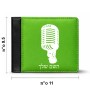 ארנק עור שחור בעיצוב אישי עם השם שלך בעיצוב מיקרופון מידות הארנק 9.5 × 11 ס"מ