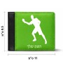ארנק עור שחור בעיצוב אישי עם השם שלך בעיצוב שחקן פינג פונג מידות הארנק 9.5 × 11 ס"מ