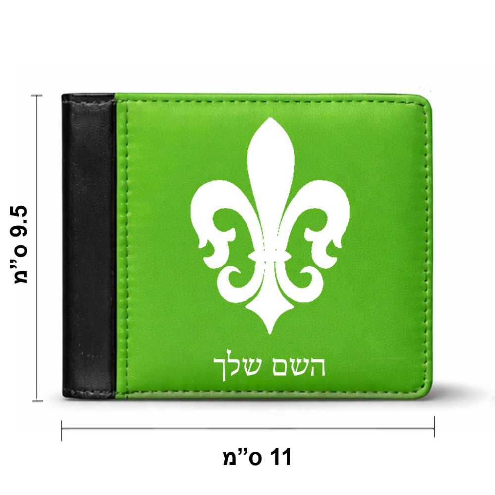 ארנק עור שחור בעיצוב אישי עם השם שלך בעיצוב פרחי פרחים - צרפת מידות הארנק 9.5 × 11 ס"מ