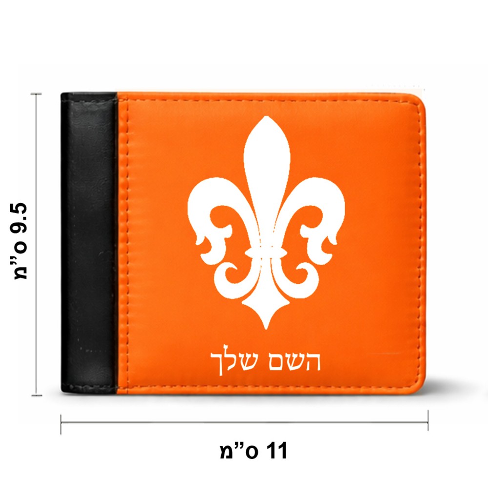 ארנק עור שחור בעיצוב אישי עם השם שלך בעיצוב פרחי פרחים - צרפת מידות הארנק 9.5 × 11 ס"מ