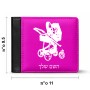ארנק עור שחור בעיצוב אישי עם השם שלך בעיצוב עגלת תינוק מידות הארנק 9.5 × 11 ס"מ