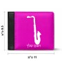 ארנק עור שחור בעיצוב אישי עם השם שלך בעיצוב סקסופון מידות הארנק 9.5 × 11 ס"מ