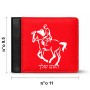 ארנק עור שחור בעיצוב אישי עם השם שלך בעיצוב רוכב סוסים 2 מידות הארנק 9.5 × 11 ס"מ