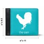 ארנק עור שחור בעיצוב אישי עם השם שלך בעיצוב תרנגול מידות הארנק 9.5 × 11 ס"מ
