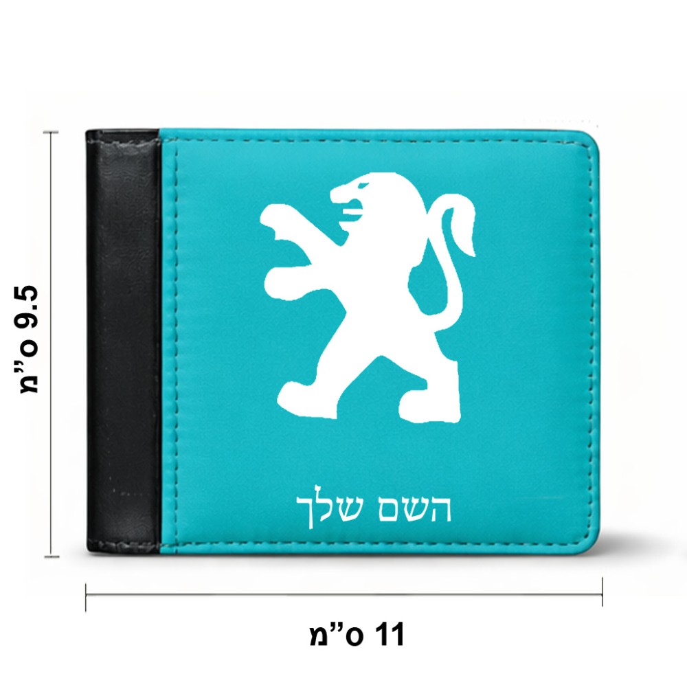 ארנק עור שחור בעיצוב אישי עם השם שלך בעיצוב פיג'ו מידות הארנק 9.5 × 11 ס"מ