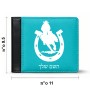 ארנק עור שחור בעיצוב אישי עם השם שלך בעיצוב פרסה וסוס מידות הארנק 9.5 × 11 ס"מ