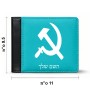 ארנק עור שחור בעיצוב אישי עם השם שלך בעיצוב פטיש ומגל מידות הארנק 9.5 × 11 ס"מ