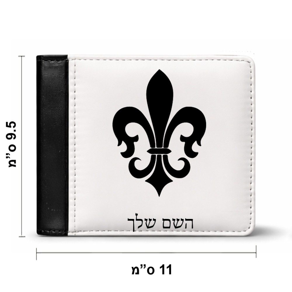 ארנק עור שחור בעיצוב אישי עם השם שלך בעיצוב פרחי פרחים - צרפת מידות הארנק 9.5 × 11 ס"מ