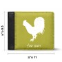 ארנק עור שחור בעיצוב אישי עם השם שלך בעיצוב תרנגול מידות הארנק 9.5 × 11 ס"מ