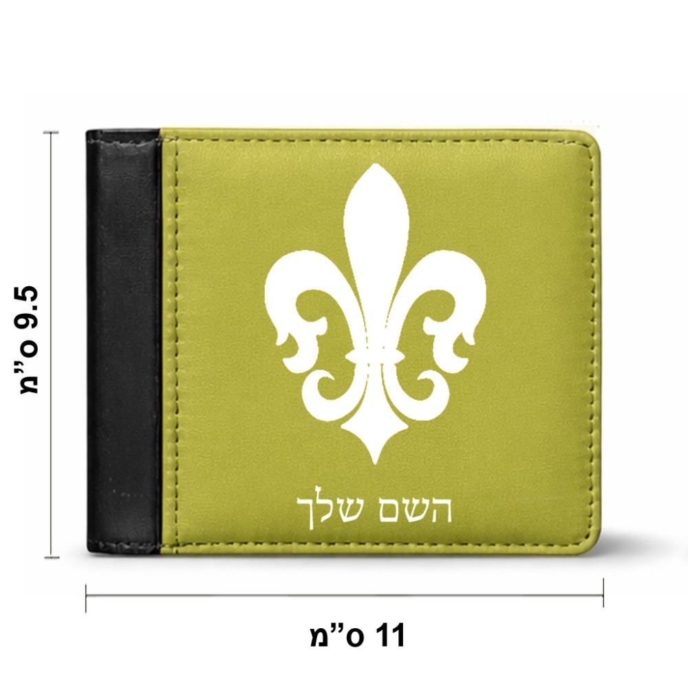 ארנק עור שחור בעיצוב אישי עם השם שלך בעיצוב פרחי פרחים - צרפת מידות הארנק 9.5 × 11 ס"מ