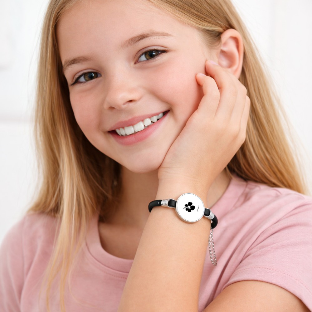 צמיד ליד בעיצוב אישי עם השם שלך בעיצוב פרח היביסקוס גודל 2 × 18.5 ס"מ