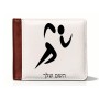ארנק עור חום בעיצוב אישי עם השם שלך בעיצוב רצים אולימפיים מידות הארנק 9.5 × 11 ס"מ