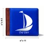 ארנק עור חום בעיצוב אישי עם השם שלך בעיצוב סירה מידות הארנק 9.5 × 11 ס"מ