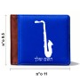 ארנק עור חום בעיצוב אישי עם השם שלך בעיצוב סקסופון מידות הארנק 9.5 × 11 ס"מ