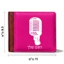 ארנק עור חום בעיצוב אישי עם השם שלך בעיצוב מיקרופון מידות הארנק 9.5 × 11 ס"מ