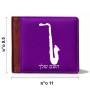 ארנק עור חום בעיצוב אישי עם השם שלך בעיצוב סקסופון מידות הארנק 9.5 × 11 ס"מ