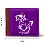 ארנק עור חום בעיצוב אישי עם השם שלך בעיצוב רוכב סוסים 2 מידות הארנק 9.5 × 11 ס"מ