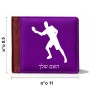 ארנק עור חום בעיצוב אישי עם השם שלך בעיצוב שחקן פינג פונג מידות הארנק 9.5 × 11 ס"מ