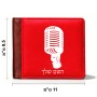 ארנק עור חום בעיצוב אישי עם השם שלך בעיצוב מיקרופון מידות הארנק 9.5 × 11 ס"מ