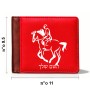 ארנק עור חום בעיצוב אישי עם השם שלך בעיצוב רוכב סוסים 2 מידות הארנק 9.5 × 11 ס"מ