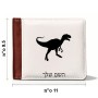 ארנק עור חום בעיצוב אישי עם השם שלך בעיצוב דינוזאור מידות הארנק 9.5 × 11 ס"מ