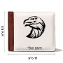 ארנק עור חום בעיצוב אישי עם השם שלך בעיצוב ראש נשר מידות הארנק 9.5 × 11 ס"מ