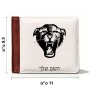 ארנק עור חום בעיצוב אישי עם השם שלך בעיצוב פני פנטרה מידות הארנק 9.5 × 11 ס"מ