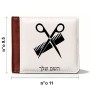 ארנק עור חום בעיצוב אישי עם השם שלך בעיצוב מעצב שיער מידות הארנק 9.5 × 11 ס"מ