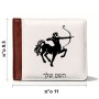ארנק עור חום בעיצוב אישי עם השם שלך בעיצוב מזלות - קשת מידות הארנק 9.5 × 11 ס"מ