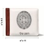 ארנק עור חום בעיצוב אישי עם השם שלך בעיצוב לוח שנה אצטקי של המאיה מידות הארנק 9.5 × 11 ס"מ