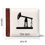 ארנק עור חום בעיצוב אישי עם השם שלך בעיצוב באר נפט מידות הארנק 9.5 × 11 ס"מ