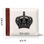 ארנק עור חום בעיצוב אישי עם השם שלך בעיצוב כתר מלכותי מידות הארנק 9.5 × 11 ס"מ