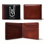 ארנק עור חום בעיצוב אישי עם השם שלך בעיצוב יד סלע מידות הארנק 9.5 × 11 ס"מ