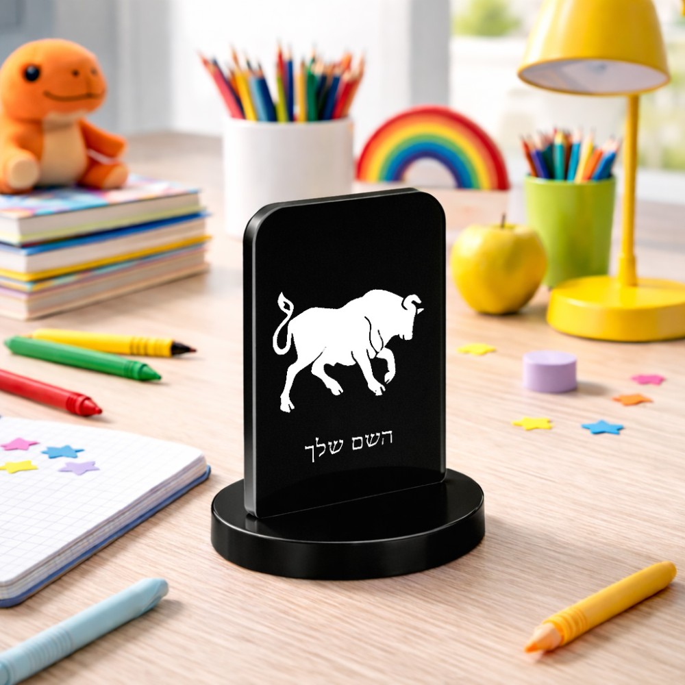 סטנד תמונה מעוצב בעיצוב אישי עם השם שלך בעיצוב מזלות - שור גודל 6 × 10 ס"מ