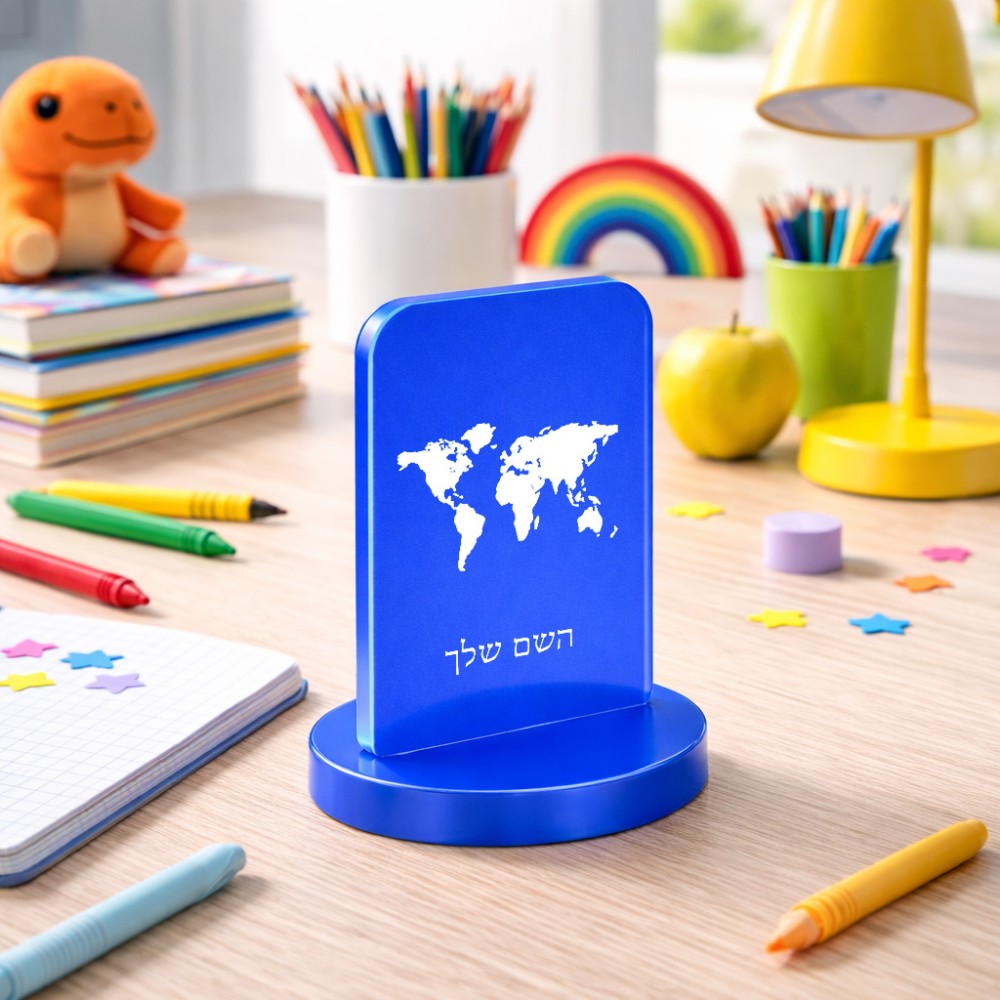 סטנד תמונה מעוצב בעיצוב אישי עם השם שלך בעיצוב מפת העולם גודל 6 × 10 ס"מ