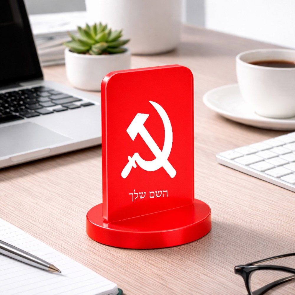 סטנד תמונה מעוצב בעיצוב אישי עם השם שלך בעיצוב פטיש ומגל גודל 6 × 10 ס"מ
