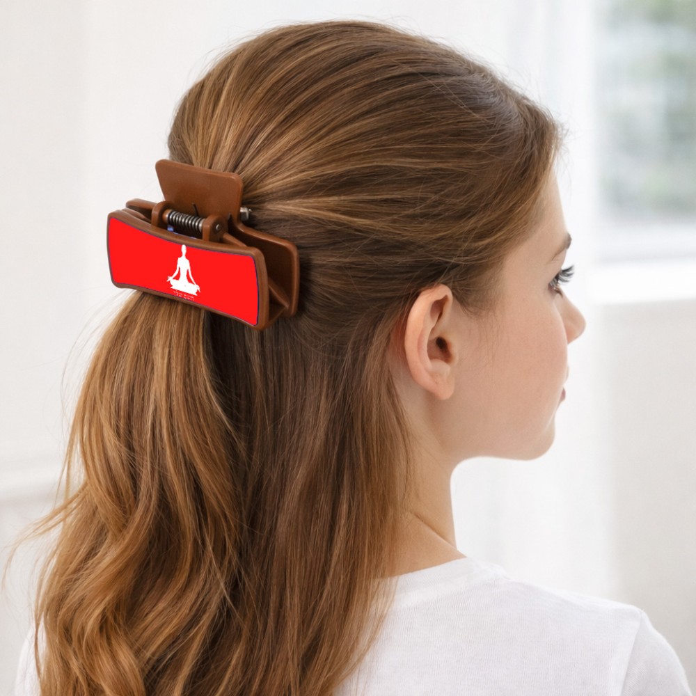 קליפס לשיער חום בעיצוב אישי עם השם שלך בעיצוב אימון יוגה גודל 8 × 4 ס"מ