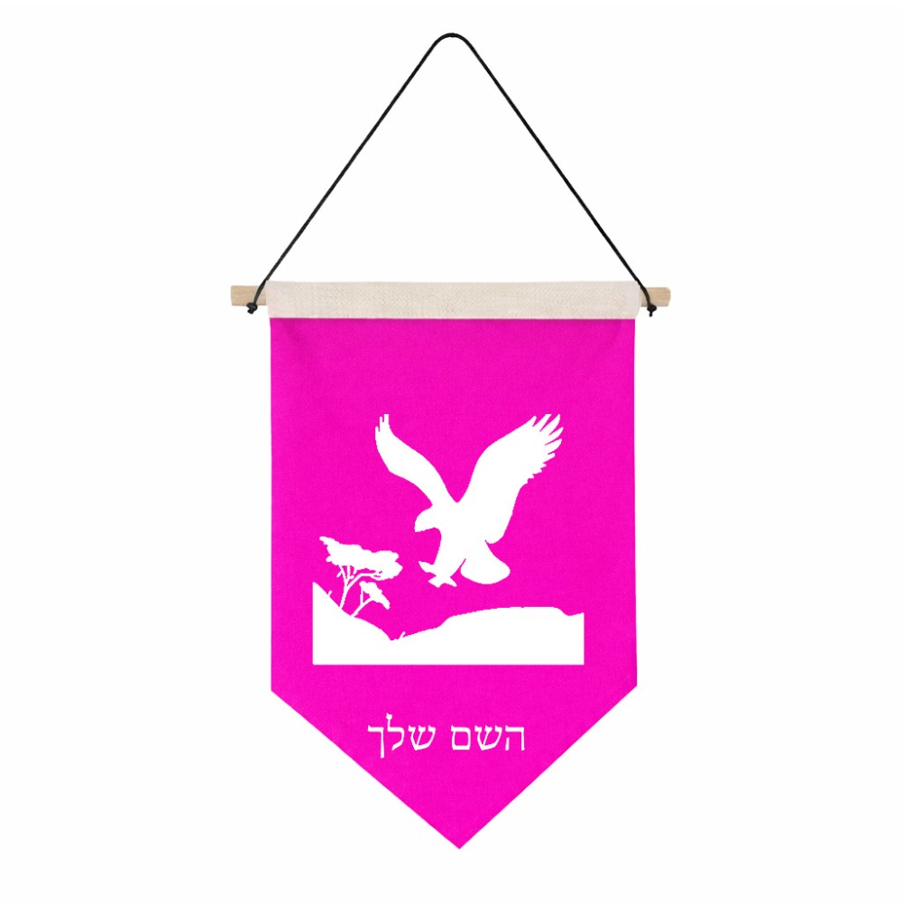 דגל לתליה על קיר בעיצוב אישי עם השם שלך בעיצוב נשר אמריקאי גודל 30 × 19.5 ס"מ