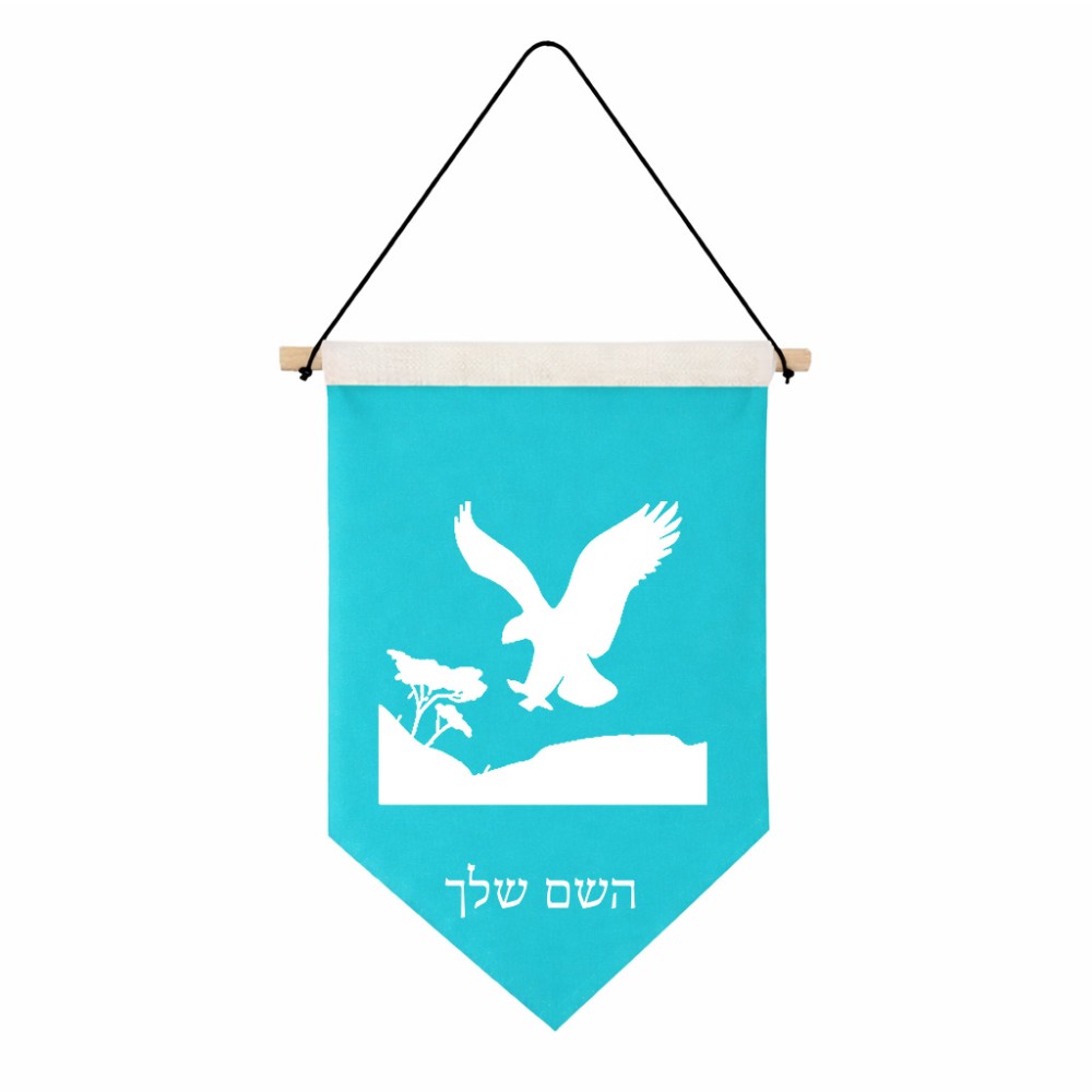 דגל לתליה על קיר בעיצוב אישי עם השם שלך בעיצוב נשר אמריקאי גודל 30 × 19.5 ס"מ