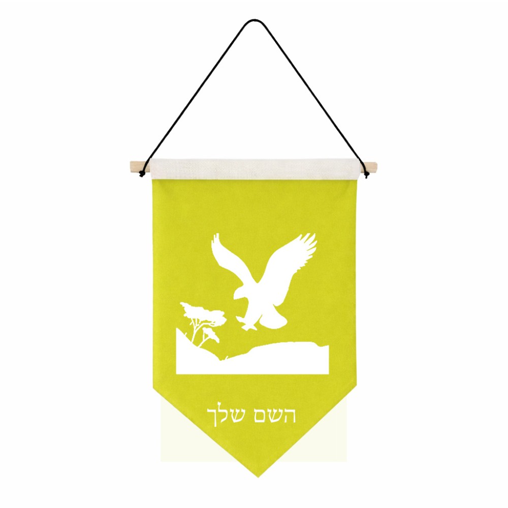דגל לתליה על קיר בעיצוב אישי עם השם שלך בעיצוב נשר אמריקאי גודל 30 × 19.5 ס"מ