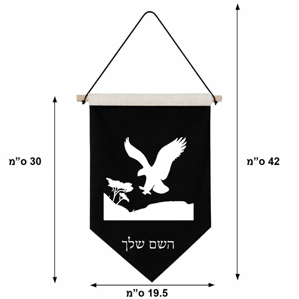 דגל לתליה על קיר בעיצוב אישי עם השם שלך בעיצוב נשר אמריקאי גודל 30 × 19.5 ס"מ